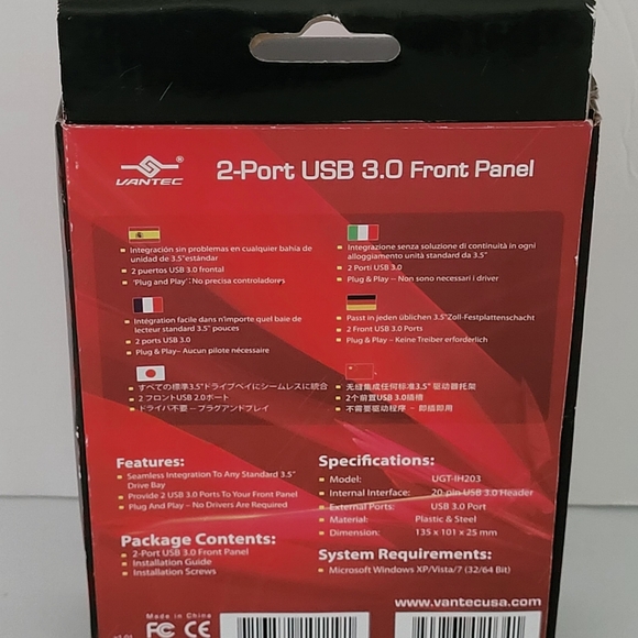 Rare New In Box VANTEC 2-Port USB 3.0 Front Panel Easy To Install Fits 3.5" Bay. - Picture 2 of 4